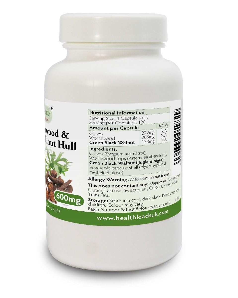 Health Leads ...Working With Nature Cloves, Wormwood & Green Black Walnut Hull 600mg x 120 Capsules, Advanced High Strength Triple Botanical Complex Supplement, Clean & Additive Free, No GMO, No Fillers or Magnesium Stearate