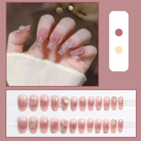EONFAVE French Tip False Nails - 24pcs Press On Nails Long - Ice-Soaked Blush Camellia False Nails With Glue Long Coffin Shaped Elegant French Ballet Luxury Design Fake Nails