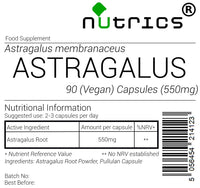 Nutrics® 550mg ASTRAGALUS ROOT 100% Pure x 90 V Capsules (1 Month Supply) huáng qí Milkvetch g - Suitable for Vegan Vegetarian Halal Kosher
