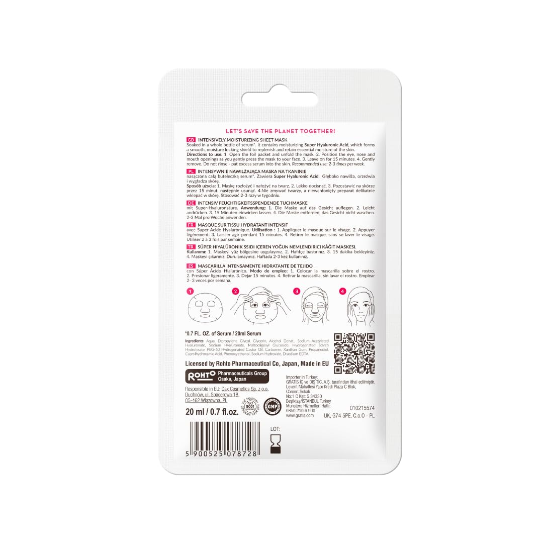 Hada Labo Tokyo - Super Hyaluronic Acid Moisturising Facial Sheet Masks, For Age 18-39 (Pack of 10)