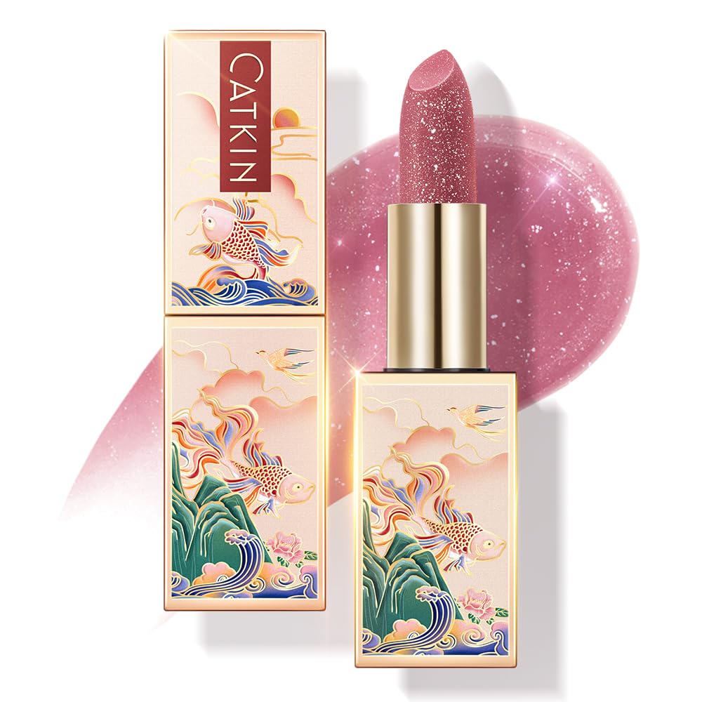 CATKIN Moonlight Lip Balms for Lip Skin Care Cracked & Dry Lips, Color Tinted Glitter Lip Balm with Vitamin E for 6h Moisture Care (C14 Plum)