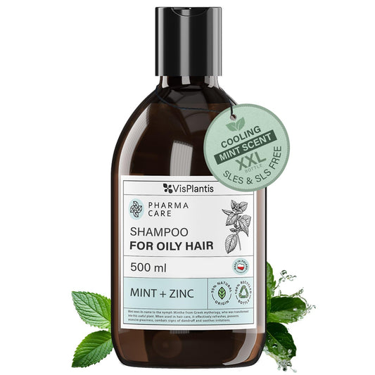 Vis Plantis Shampoo for Oily Hair with Zinc & Mint - 500 ml Vegan Shampoo for Greasy Hair, Scalp & Roots - Natural Sulphate SLS Free Shampoo - Reducing Oiliness, Sebum & Dandruff - Itchy Scalp Shampoo