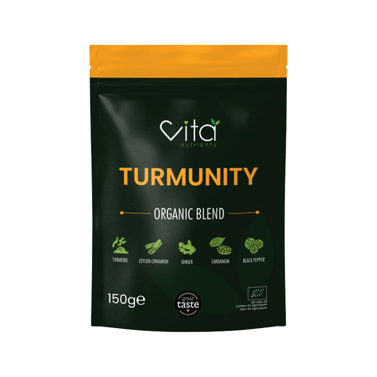 Vita Nutrients Turmunity Superfood Powder Blend 150g - Premium Organic Food - Vegan & Gluten Free - Rich Ayurveda, Turmeric, Black Pepper and More Formula - Ideal Latte Mix - Made in The UK