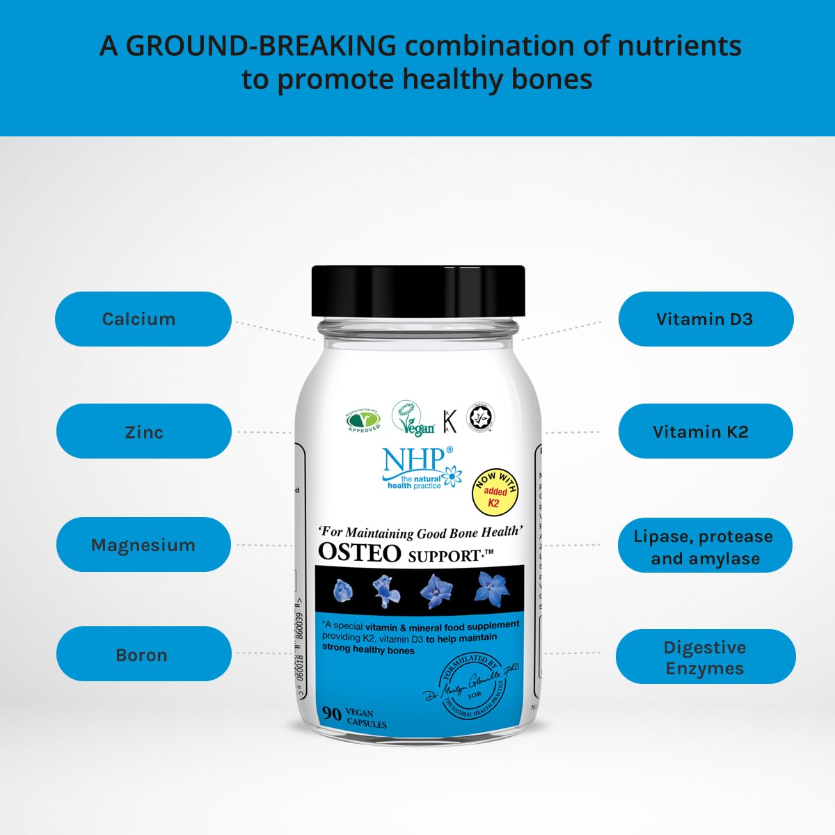 NHP The Natural Health Practice Natural Health Practice Osteo Support Supplement Vitamin D3 (90 Capsules) Maintain Strong Healthy Bones