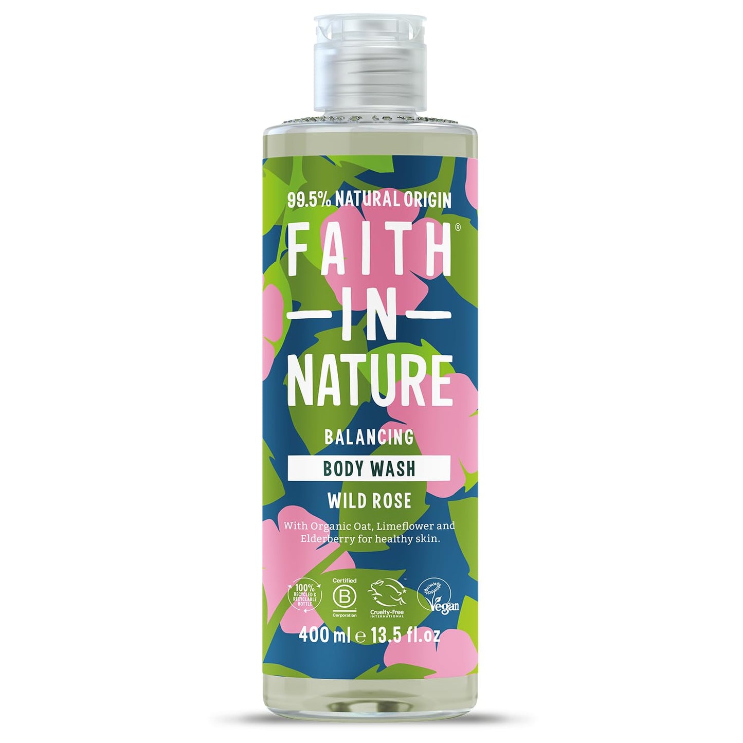 FAITH IN NATURE Faith In Nature Natural Wild Rose Body Wash, Balacing Shower Gel, Vegan and Cruelty Free, No SLS or Parabens, 400 ml