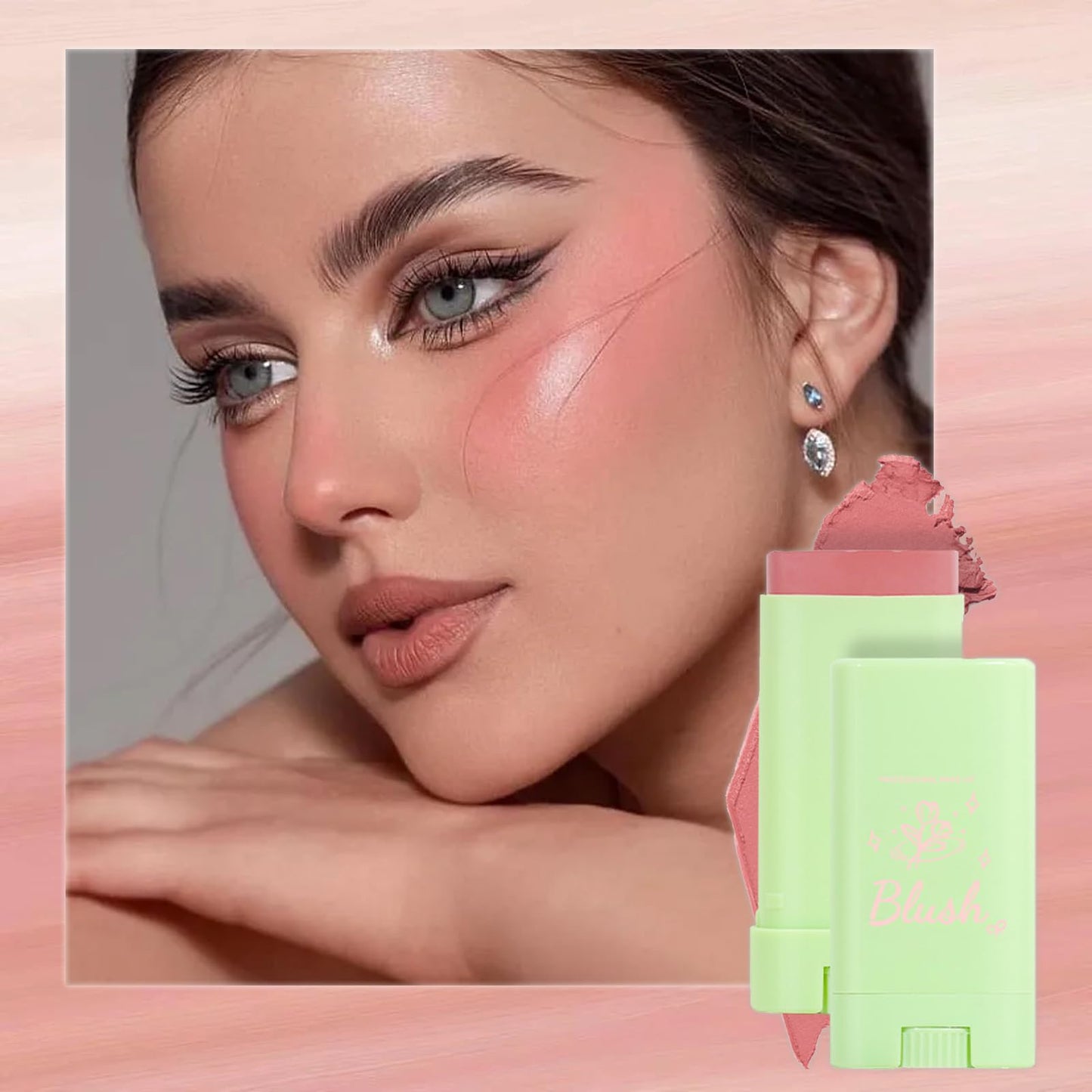 LYNTYAOU Cream Blush Blusher Stick for Cheek Make up, Creamy Soft Cream Blushes Contour, 3-in-1 Lip Cheek Eye Red Peach Pink Milk Blush, Weightless Long-Wearing Natural, Buildable Skin Tint