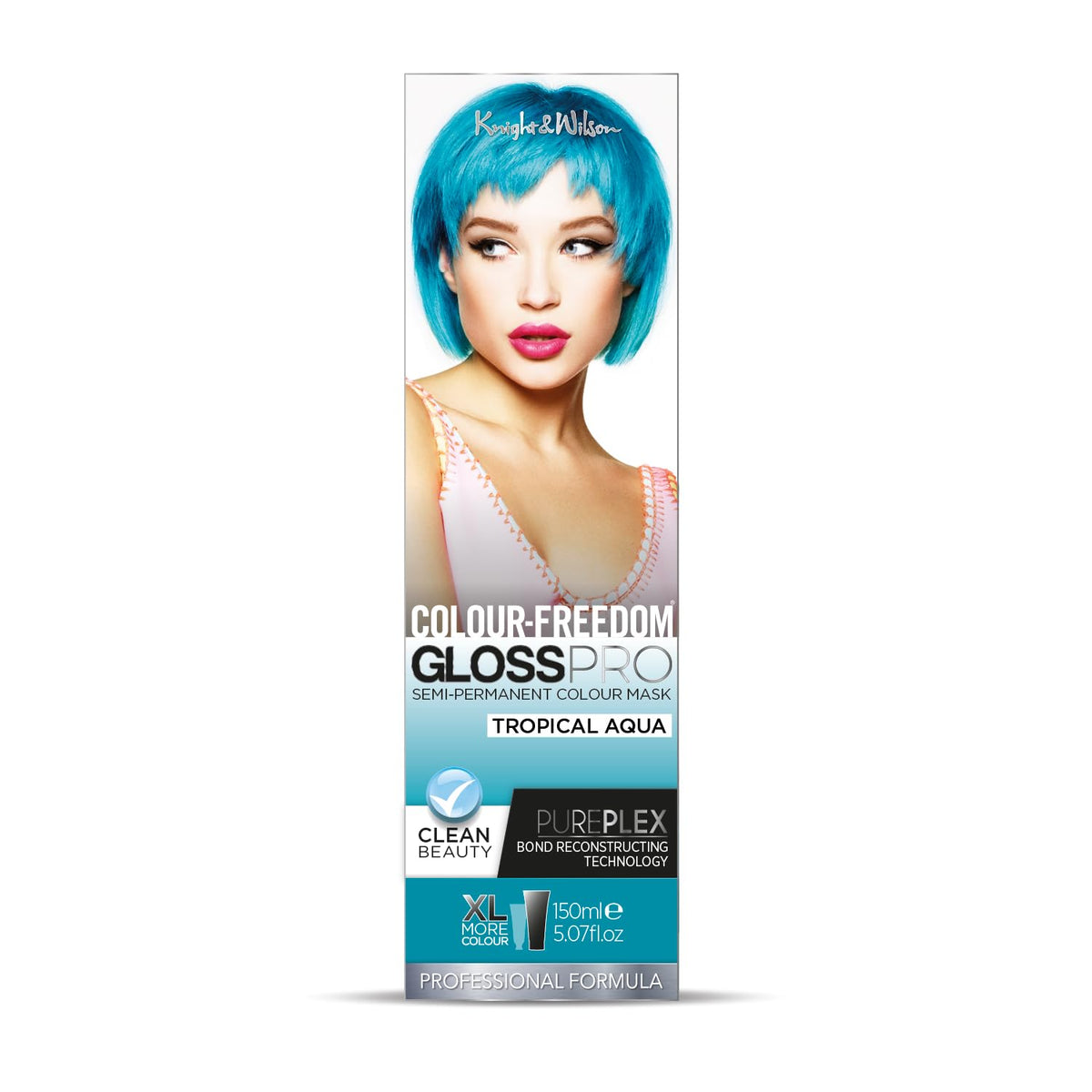 Knight & Wilson Colour-Freedom Gloss Pro 150ml Tropical Aqua Semi-Permanent Hair Colour - Ultra-Vibrant Vegan Colour Mask with PurePlex | Ammonia Free Colour Lasts Up To 6-10 Washes