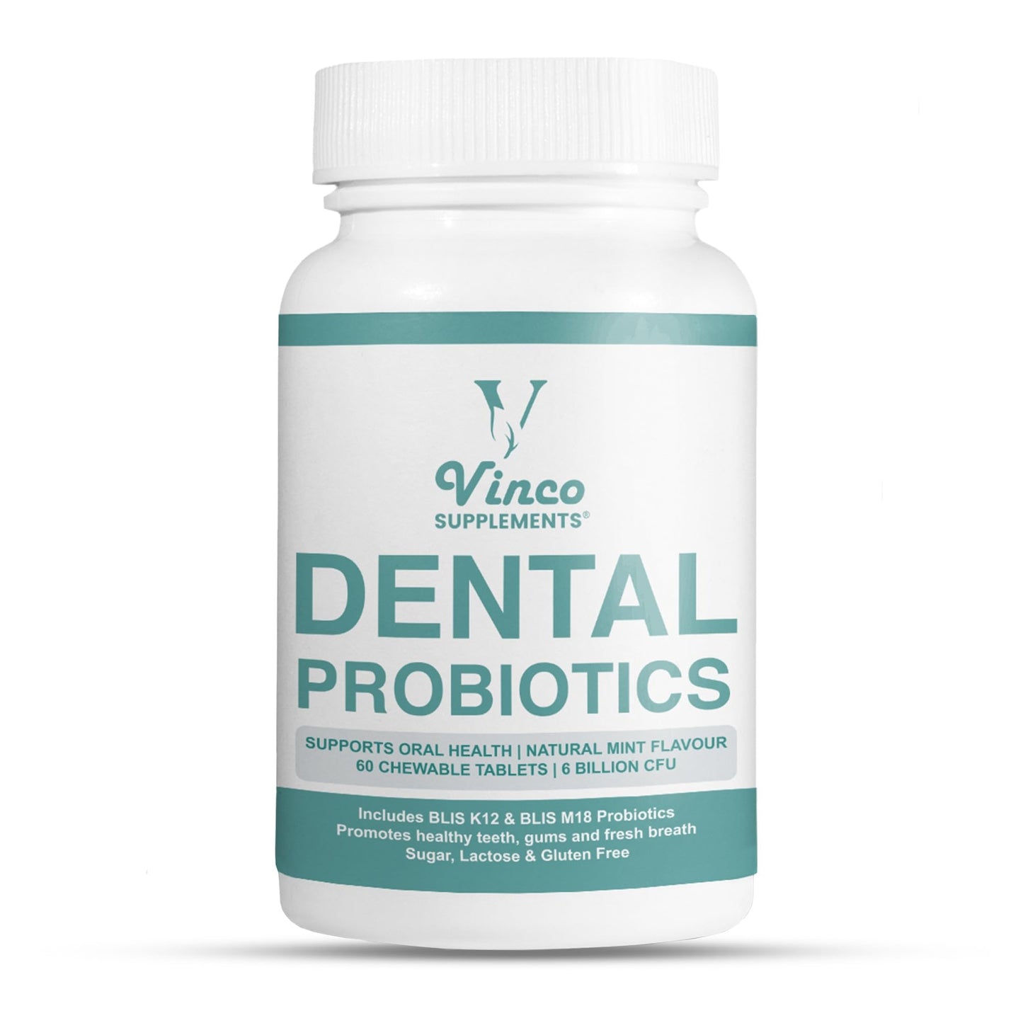 Vinco Supplements Dental Probiotics Advanced Oral Probiotics for Mouth Supplement - Bad Breath Treatment for Adults with BLIS K12 & BLIS M18-6 Billion CFU, Mint Flavour Chewable Oral Care Tablets - 60 Count
