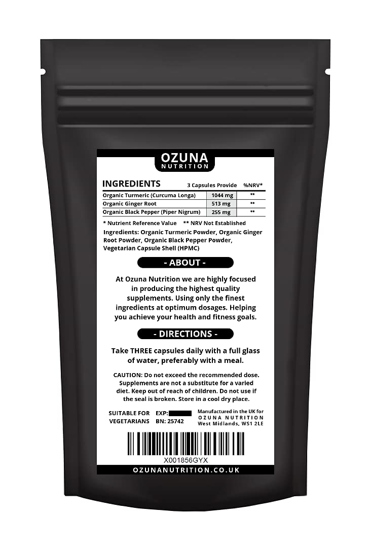 OZUNA NUTRITION Organic Turmeric Capsules High Strength Curcumin with Black Pepper and Ginger 1812mg | 60 Capsules