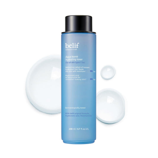 belif Aqua Bomb Hydrating Toner | Hydrating Lightweight Toner with niacinamide & hyaluronic Acid, Instant Absorption, Pore blurring, Glowing Skin, Korean Skincare, Korean Beauty (200ml)