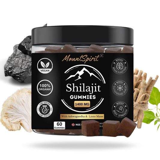 Shilajit Gummies 3-in-1 Max Strength by MountSpirit™, Himalayan Shilajit with Lions Mane and Ashwagandha, Fulvic & Humic Acid and 85+ Minerals, for Energy, Immunity & Focus, Sugar-Free, 60 Gummies