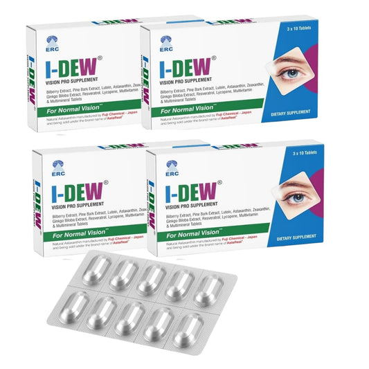 I-Dew Vision Pro Supplement 120 tablets - Lutein Natural Eye Supplement - Zeaxanthin, Astaxanthin, Bilberry Extract, Vitamins A, B12 & Zinc for Normal Vision - 4 Pack(1 Tablet per Day, 4 Month Supply)