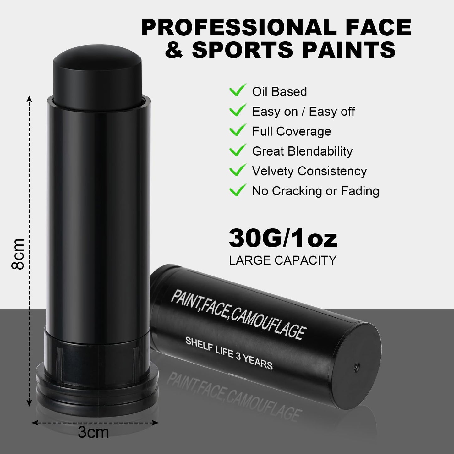 Aomig Black Face Paint Stick, Eye Face Body Paint Stick Colors Tube Waterproof Face Paint For Sports Baseball Softball Football Athletes Halloween Game Cosplay Costume Party Makeup Stick