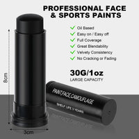 Aomig Black Face Paint Stick, Eye Face Body Paint Stick Colors Tube Waterproof Face Paint For Sports Baseball Softball Football Athletes Halloween Game Cosplay Costume Party Makeup Stick