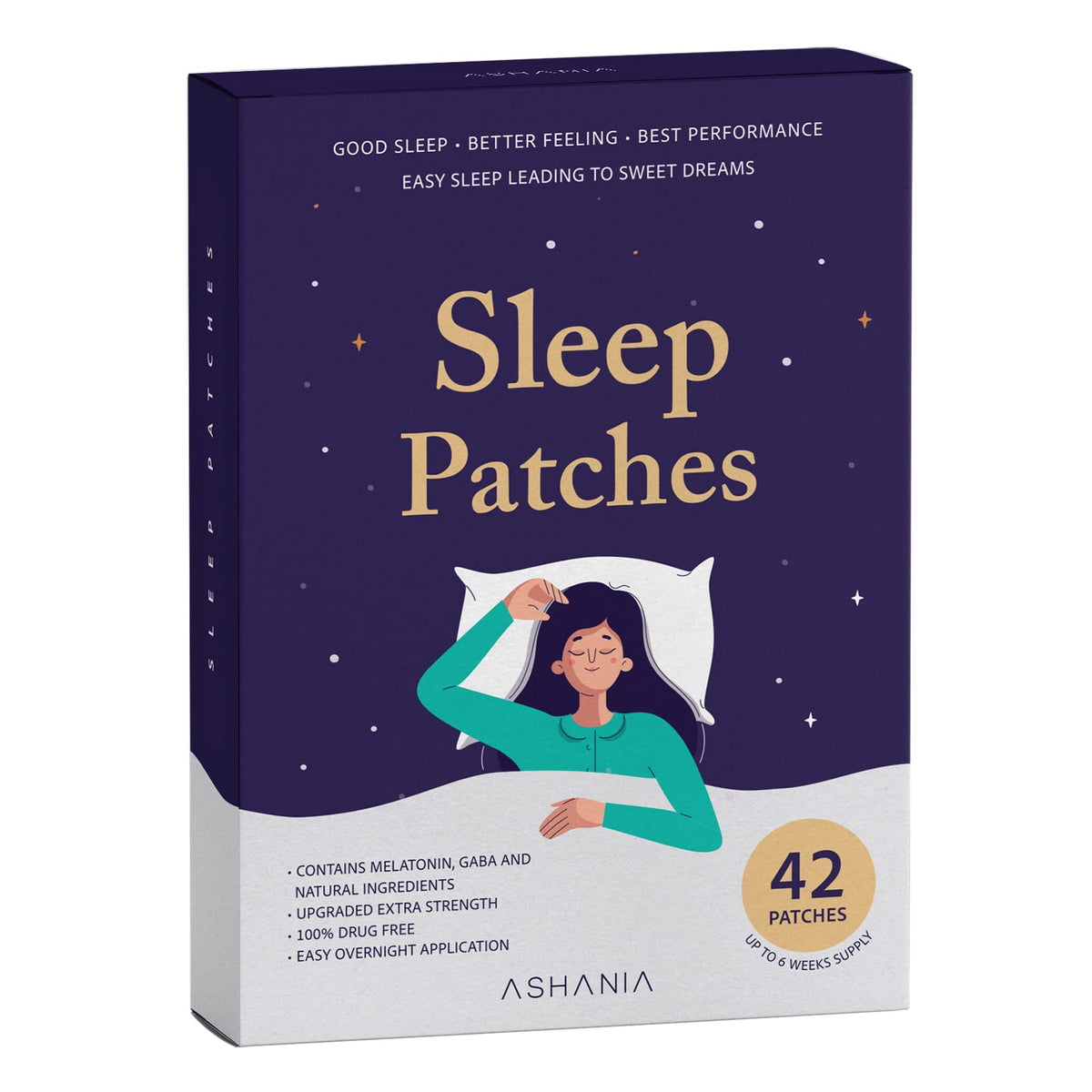 Ashania Sleep Patches, Sleep Patches for Adults, 42 Patches, Easy to Apply and Comfortable, Premium Ingredients, for Men and Women