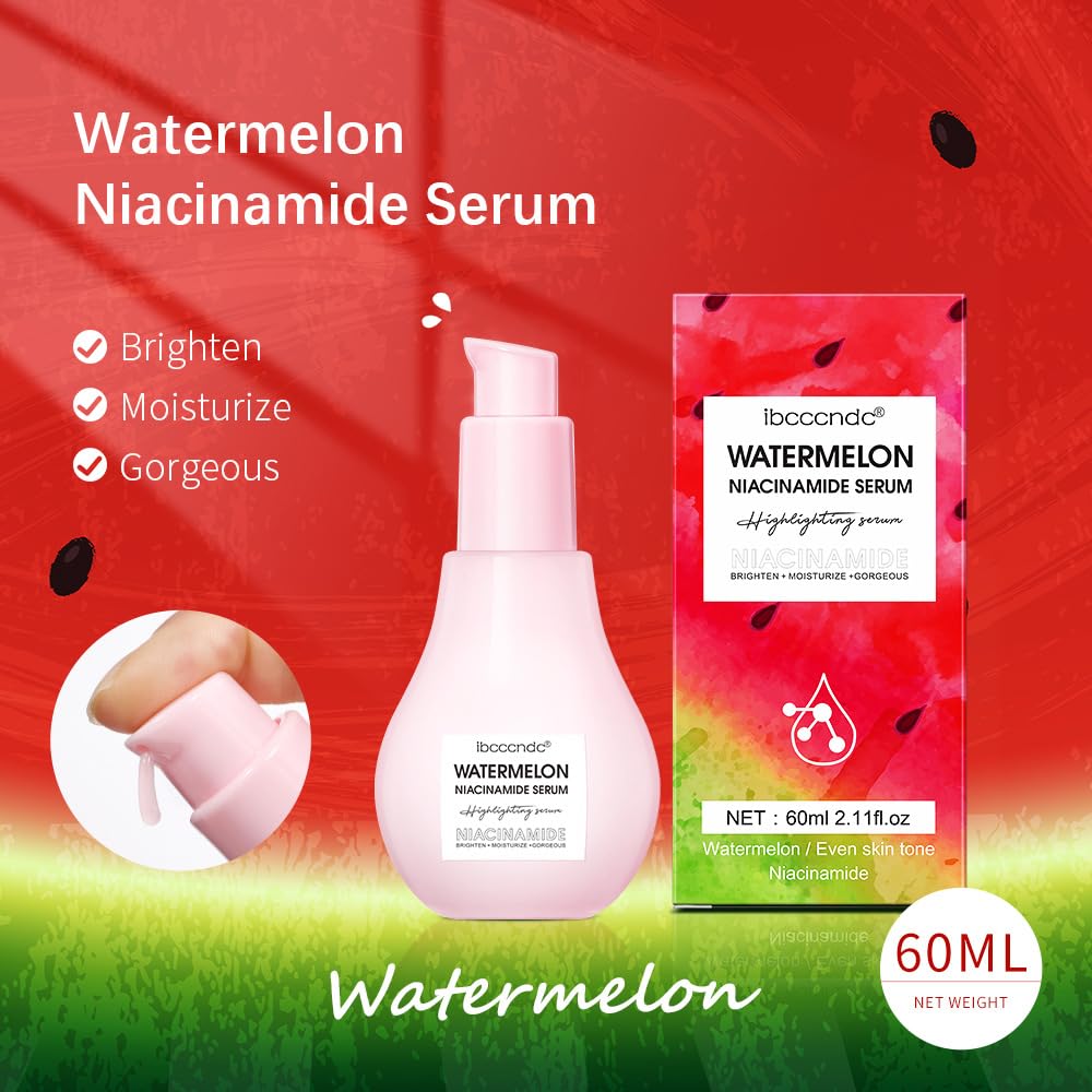 Beliky Girl Watermelon Niacinamide Serum, Hydrating Face Serum for Skin Care, Facial Serum with Hyaluronic Acid & Watermelon Extract, Brighten and Moisturizing, Natural Glow Skin Serum Priming Liquid Highlighter