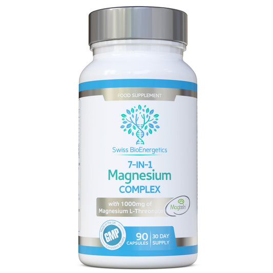 swiss bioenergetics Magnesium L-Threonate Complex 7-in-1 with 1000mg of Magtein Plus Magnesium as Bisglycinate, Taurate, Citrate, Gluconate, Malate & Lactate - Supports Sleep - Vegan, UK Made and No Artificial Nasties