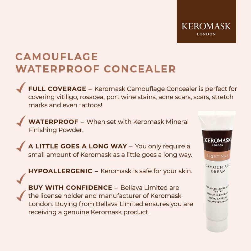 Keromask Full Coverage Hypoallergenic Concealer Shade MEDIUM No 15 to Camouflage Vitiligo, Tattoos, Redness and Rosacea, Waterproof and Suitable for All Skin Types 1 x 15ml