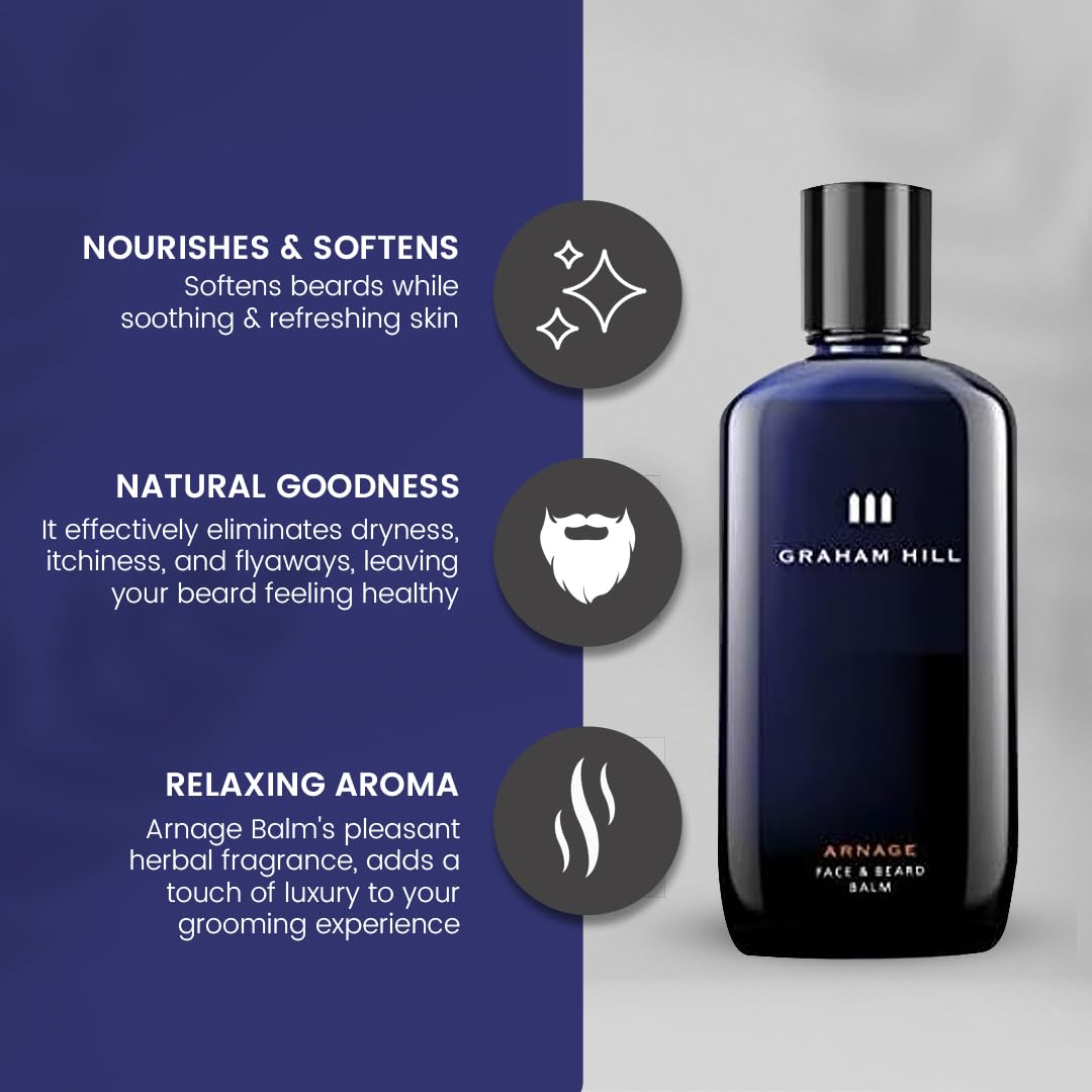 GRAHAM HILL Arnage Soothing & Refreshing Face and Beard Balm for Men, 200ml - Beard Balm, Men's Face Moisturizer, Vegan Beard Moisturiser for Men with Panthenol, Jojoba Oil & American Cuckoo Flower