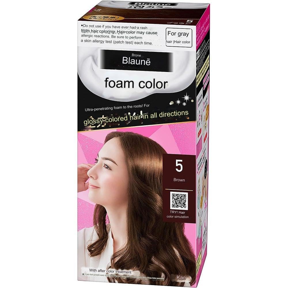 Kao Blaune Bubble Hair Color For Gray Hair - 5 Brown (Green Tea Set)
