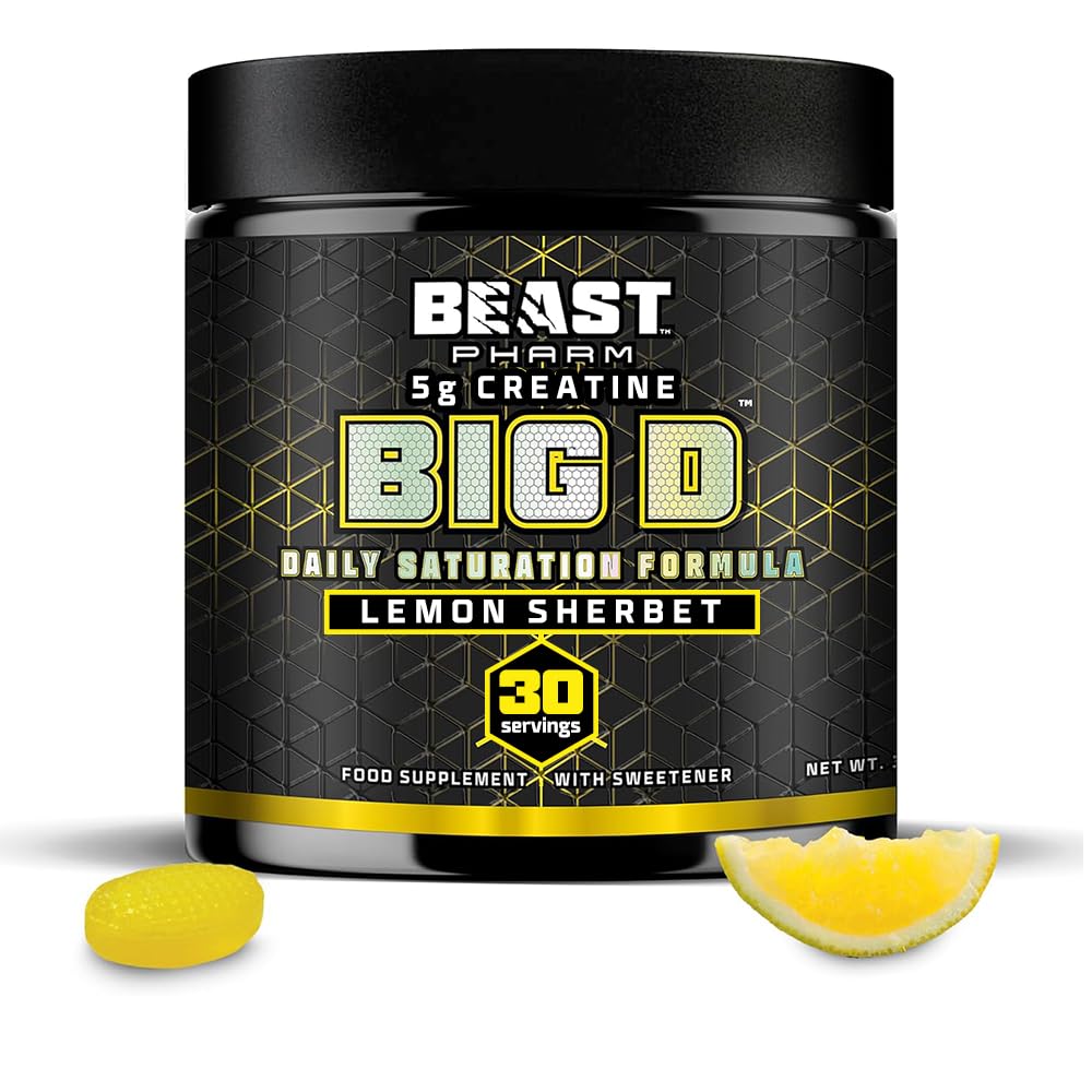 Beast Pharm Beast Big D Performance Formula with Creatine Monohydrate Powder and Patented Ingredients for Daily Strength, Stamina and Endurance by Eddie Hall, 30 Servings, Lemon Sherbet