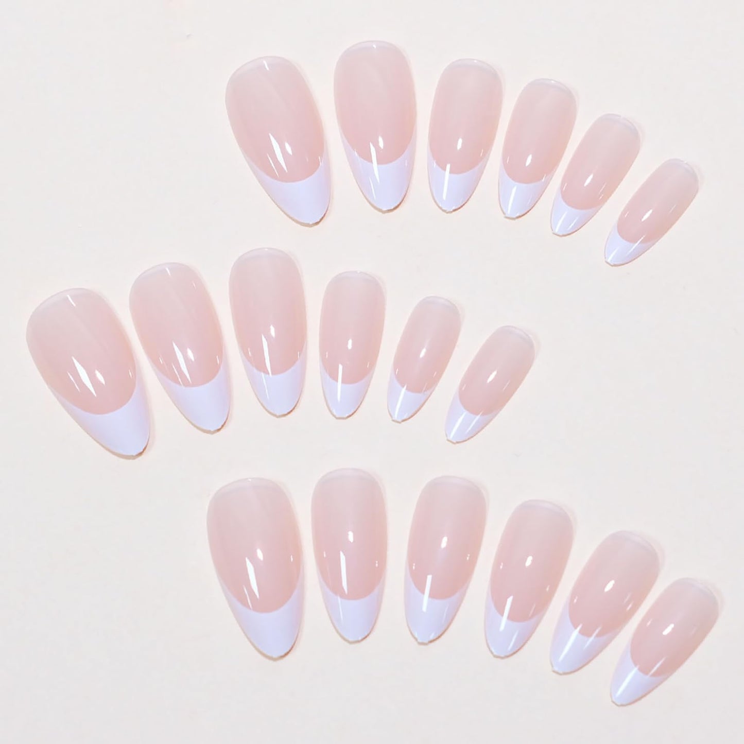 NLFOX Press on Nails Almond - False Nails French Tip - 24pcs Long Fake nails with Glue - Stick on Nails for Women - Full Cover Almond Nail Tips Long Lasting for DIY French Manicure Home