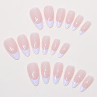 NLFOX Press on Nails Almond - False Nails French Tip - 24pcs Long Fake nails with Glue - Stick on Nails for Women - Full Cover Almond Nail Tips Long Lasting for DIY French Manicure Home