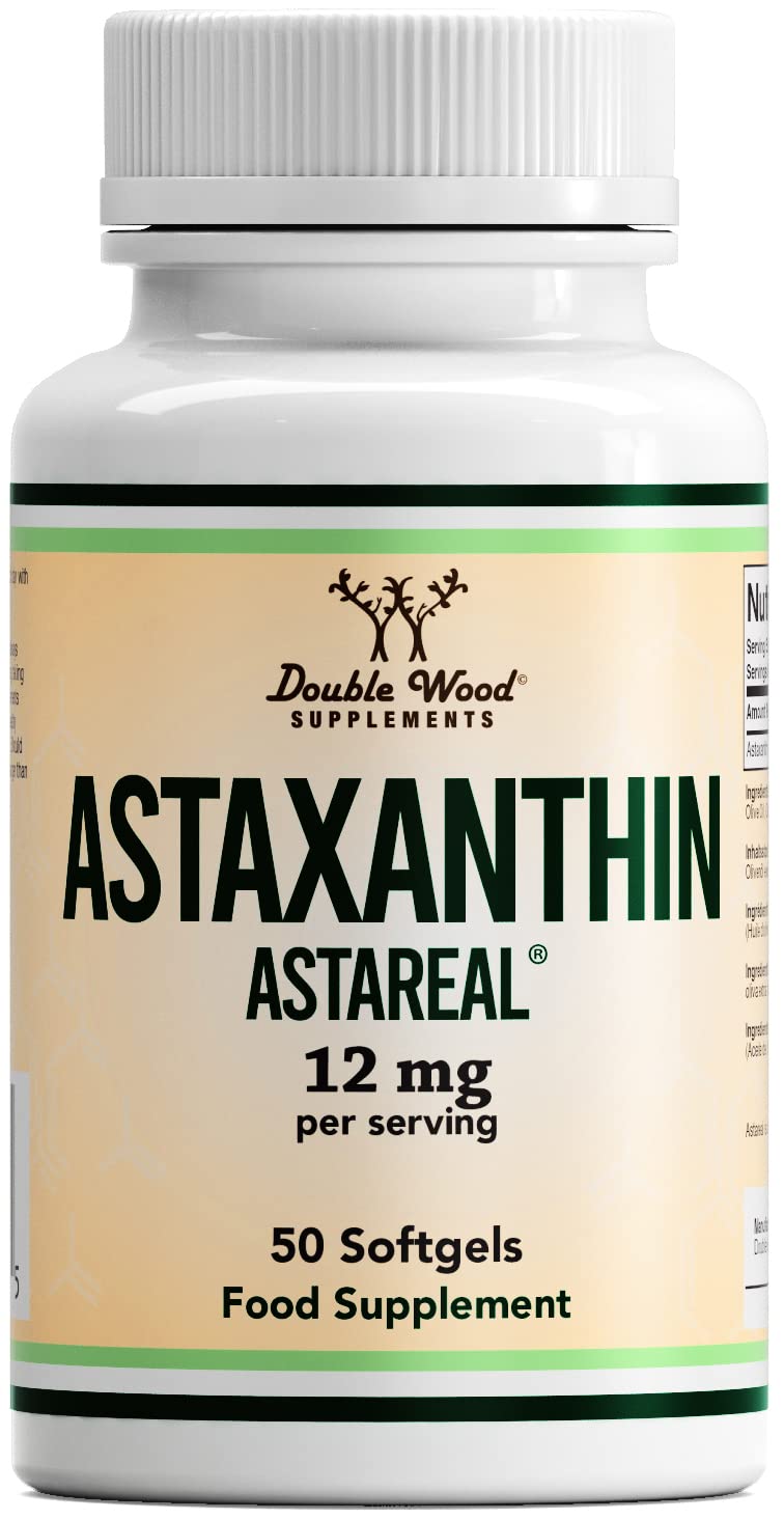 Double Wood Supplements AstaReal® Natural Astaxanthin 12 mg – 50 Softgels (1-A-Day) – Most-Studied Algal Antioxidant – Supports Skin, Eyes, Brain, Heart, Immunity & Performance