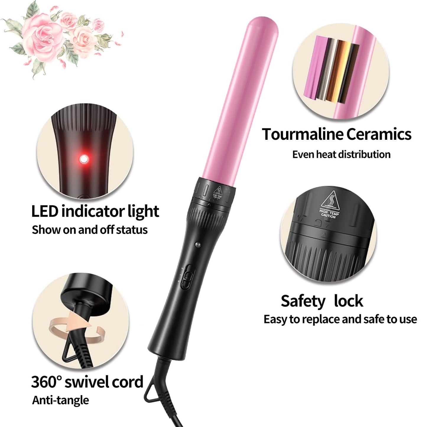 Culwad Curling Wand 3 in 1, Hair Curler Wand Set with 3 Interchangeable Barrels 9/25/32 mm, 180℃-210℃ Temperature Control, Curling Tongs for Short Medium Long Hair