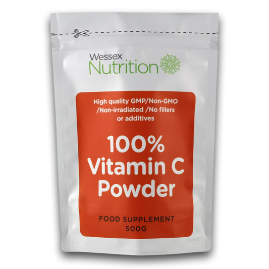 Nutristrength Pure Vitamin C Powder - 100% Ascorbic Acid Vitamin C Powder, Pharmaceutical Grade - Nothing Added, Non GMO & Made in The UK (500g) 12 Months Shelf Life.