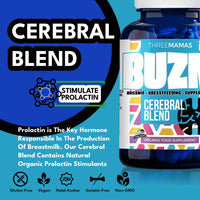 Three Mamas BUZM: Cerebral Blend, Prolactin Support, Natural Herbal Breastfeeding Supplement for Lactation, Aids Milk Supply, Breast Feeding Lactation Vitamins (25 Days Supply)