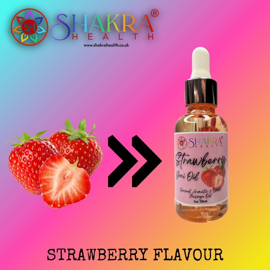 SH SHAKRA HEALTH Yoni Oil Strawberry 30ml Body Massage Oil. Balance PH, Unisex Flavour, Smell, Freshen Skin, Hygiene, Scent, Taste & Moisturise *Organic Vegan*