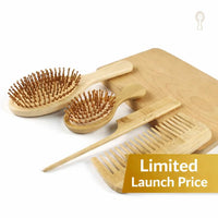 Phoenix Forge Bamboo Hairbrush and Comb Set-Pain-Free Detangling Hair Brush for Curly & Thick Hair — Anti-Breakage & Scalp Massage, Bamboo Eco-Friendly Design