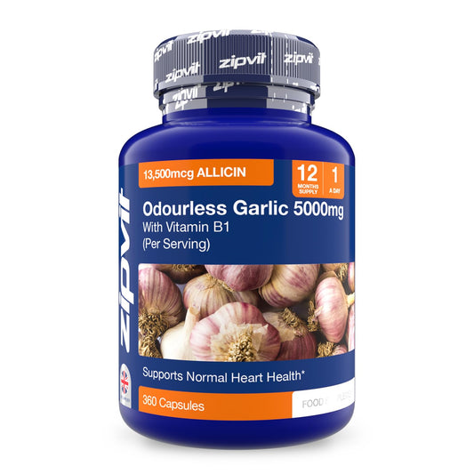 Zipvit Odourless Garlic Capsules 5000mg with Vitamin B1 – 360 Capsules (12 Month Supply) – 10mg 500:1 Garlic Extract