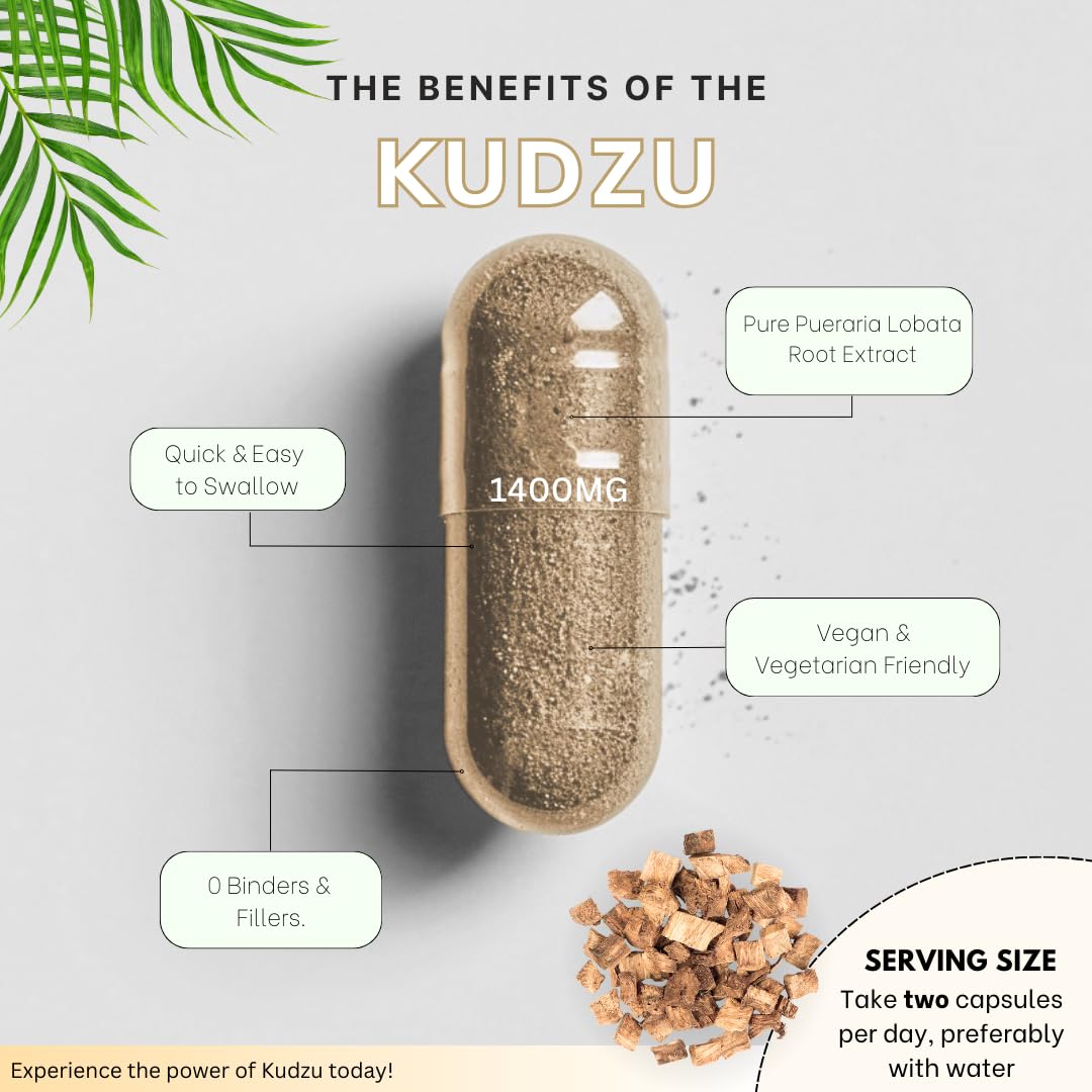 ProBotanics Kudzu Capsules 1400mg (Pueraria Lobata Root) | 40% Isoflavones Content for Enhanced Anti-Inflammatory, Cognitive & Cardiovascular Support | Organic Natural Health Booster | Alcohol Craving Support