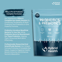 Hybrid Health Probiotics & Prebiotics Complex | 120 Vegan Capsules | 100 Billion CFU | Advanced Strength Probiotics with 20 Diverse Strains | Pre & Probiotics for Women and Men