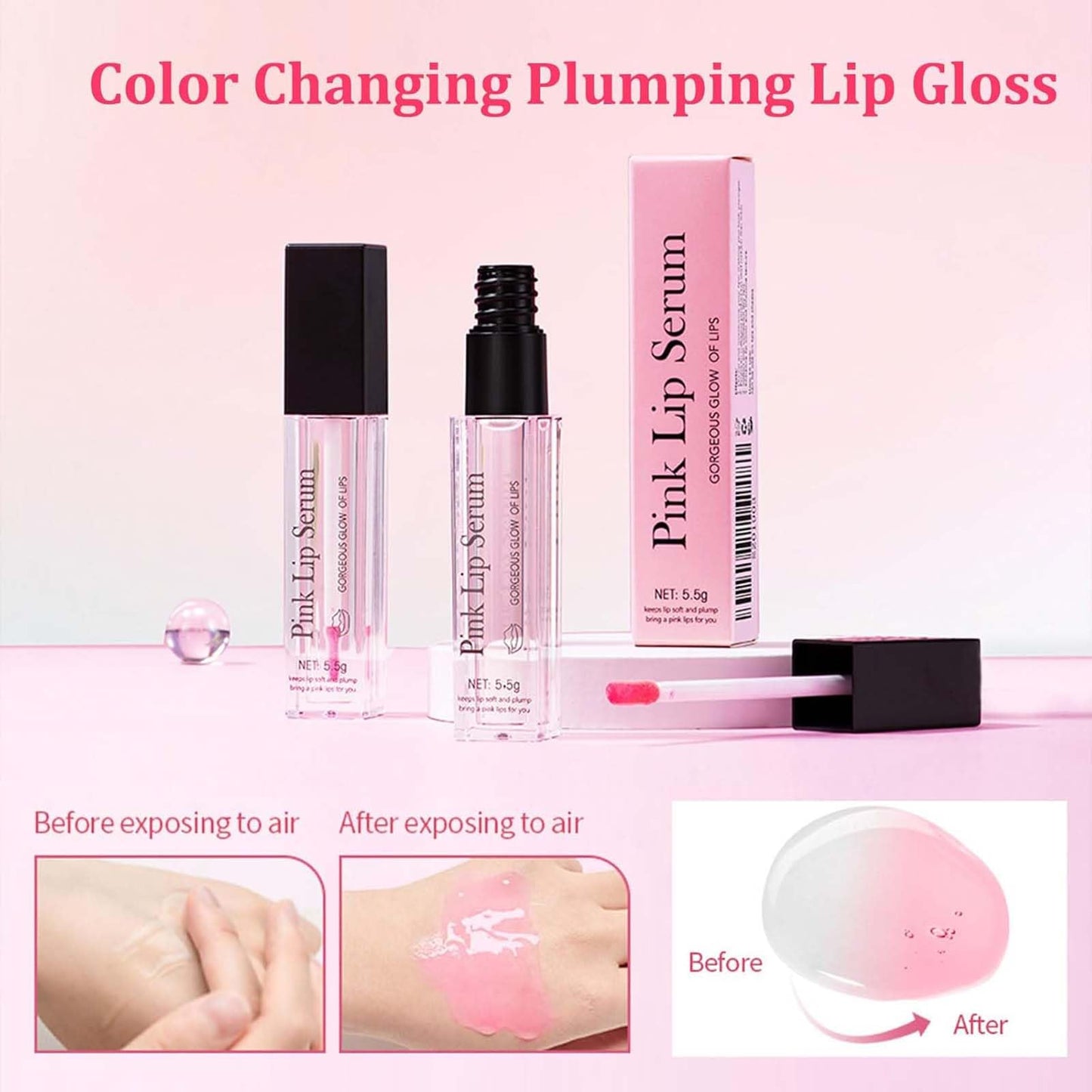 EveBeaty Pink Tinted Lip Plumper Serum - Natural Moisturizing Balm for Repair, Hydration & Fine Line Reduction，Pink Lip Serum