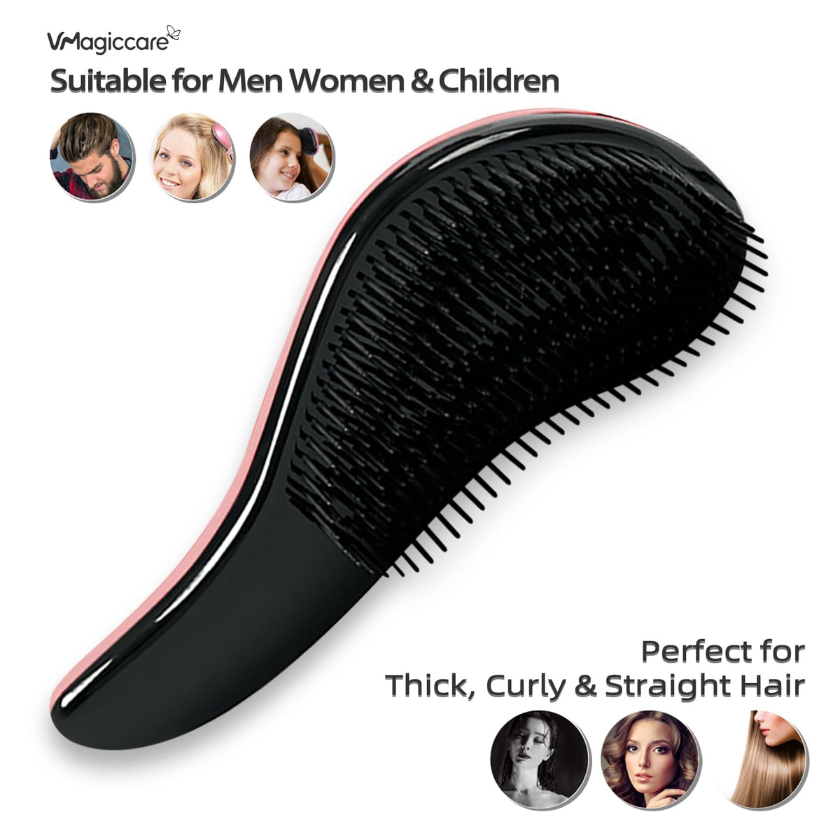 VMAGIC CARE Detangling Brush - glide the Detangler Brush through Tangled hair - Best Comb for Women, Girls, Men & Boys - Use in Wet and Dry Hair (Pink)