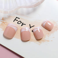 Generic French Tip Short False Nails, Square Press On Nails, 24 PCS Stick On Nails with Glue, Reusable Fake Nails for DIY Manicure, Elegant and Natural Look for Women DIY Nail Art, Parties Weddings Daily (A)