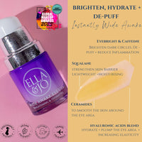 Ella & Jo Wide Awake Eye Gel - Reduces Fine Lines, Puffiness & Dark Circles - Anti-Age Eye Cream Gel With Hyaluronic Acid, Peptides & Caffine - Hydrating, Firming, Brightening & Smoothing - 20ml