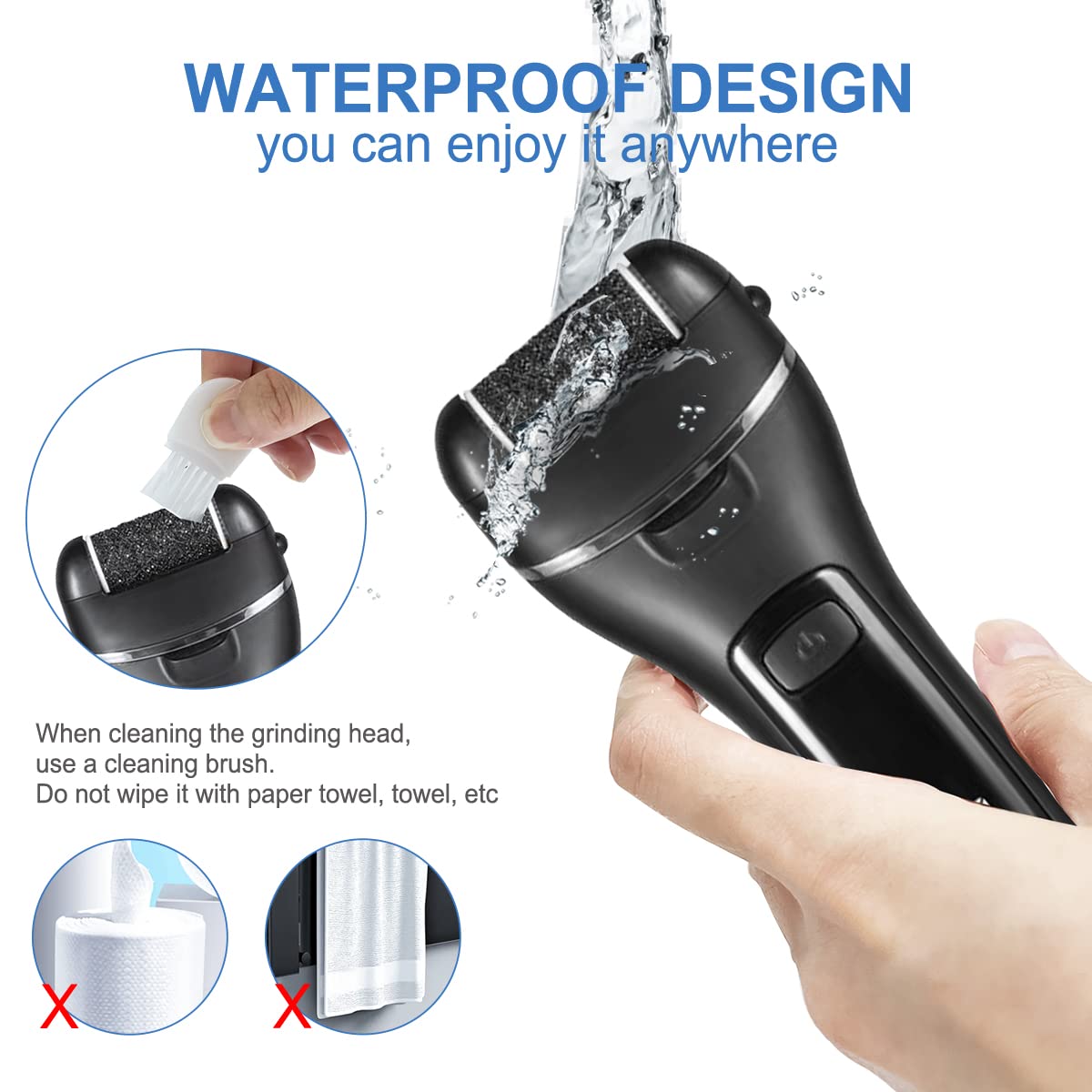 KMYC Electric Foot File for Hard Skin Remover, Feet Callus Remover Scrubber Brush File for Dead Skin Dry Heel Skin Scholl Pedicure Tools Kit, Black