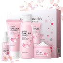 HUAIAN Sakura Skin Care Sets & Kits,Girls Pamper Set, Face Care Sets For Women,Cherry Blossom Skincare Teenage Girls Gifts - Cleanser,Toner,Serum,Eye,Essence Cream - Japanese Skincare