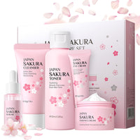 HUAIAN Sakura Skin Care Sets & Kits,Girls Pamper Set, Face Care Sets For Women,Cherry Blossom Skincare Teenage Girls Gifts - Cleanser,Toner,Serum,Eye,Essence Cream - Japanese Skincare