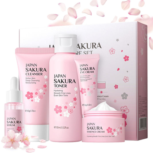 HUAIAN Sakura Skin Care Sets & Kits,Girls Pamper Set, Face Care Sets For Women,Cherry Blossom Skincare Teenage Girls Gifts - Cleanser,Toner,Serum,Eye,Essence Cream - Japanese Skincare