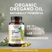 AROMAVITA Wild Oregano Oil Softgels 86–90% Carvacrol | Organic Oil of Oregano Capsules | No Strong Taste | Greek Oregano | 60 Softgels