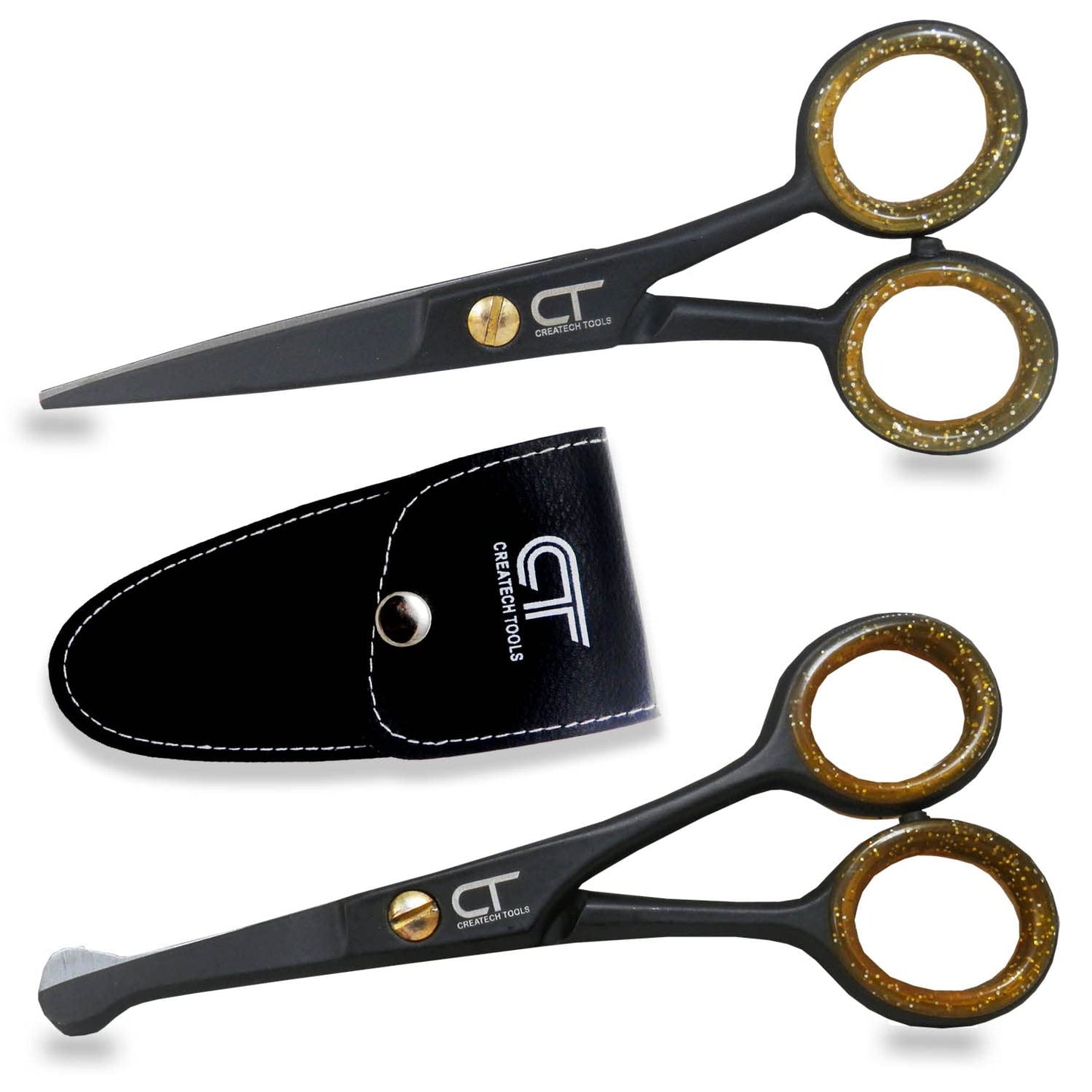 CT Createch Tools CT 4.5" Small Hair Scissors Set - Moustache & Beard Trimming for Men, Precise Facial Ear Nose Pubic Haircutting Round Tip Scissors for Baby Kids