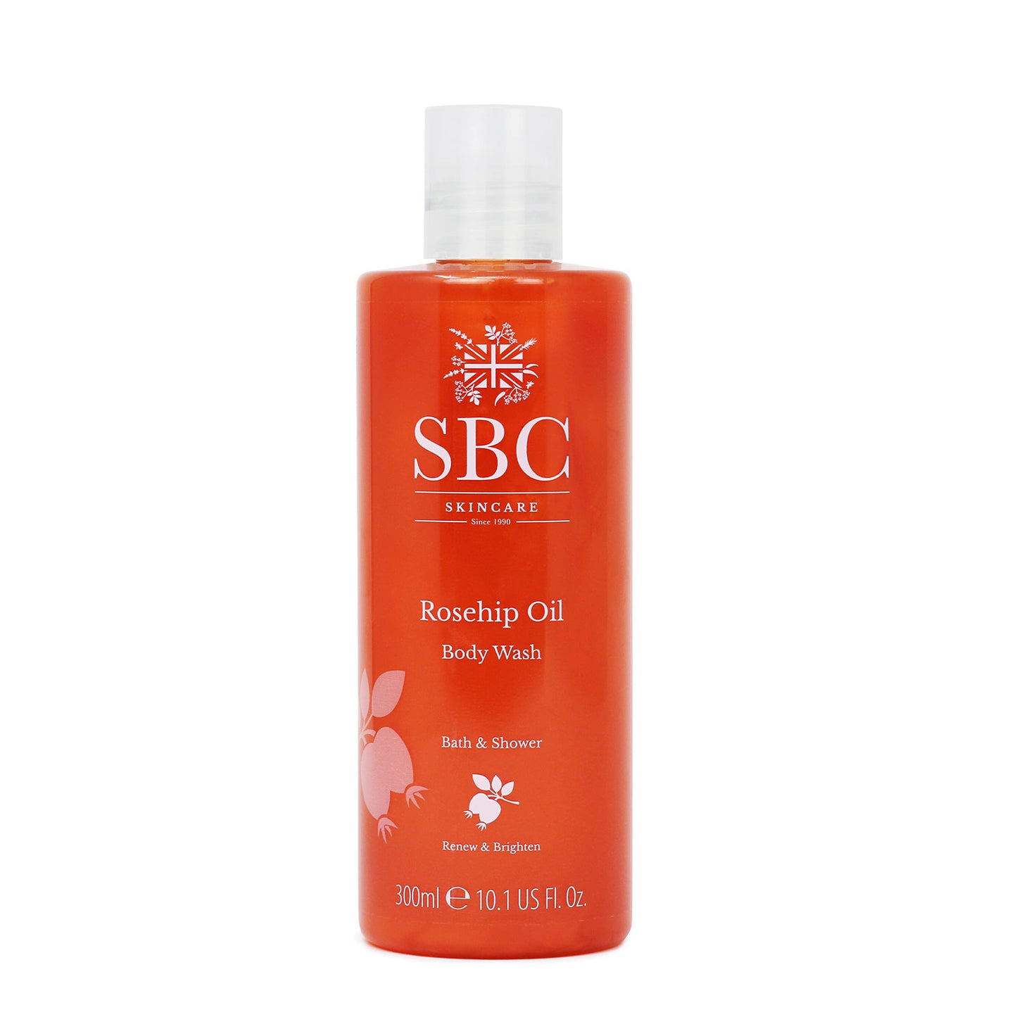SBC Skincare Rosehip Oil Body Wash 300ml, Anti-Ageing Bath and Shower Body Wash with Rosehip Oil and Vitamins A, C and E, Delicate Scent