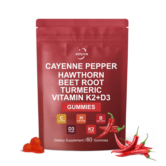 ANIANHAO Cayenne Pepper Supplement, Cayenne Pepper Gummies, Turmeric Gummies Gleame Pepper Ginger, Natural Vegan Turmeric Gummy Extract Drop for Adults (60 Gummies)