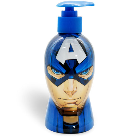 KP Pharma Captain America Kids 2-in-1 Bubble Bath & Shampoo with Pump Dispenser - Gentle, Paraben-Free Bath & Hair Wash with Vitamin E & A, pH Balanced for Sensitive Skin - Scented, for Children Aged 3+, 300ml