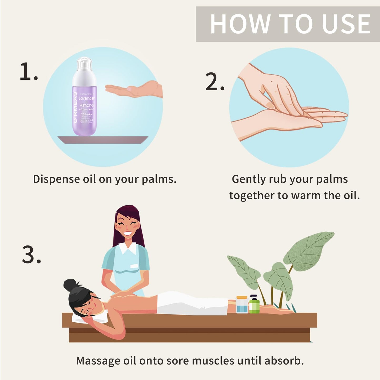 O'RMEAS Massage Oil For Warming, Relaxing Massage Oil Lavender Almond Peppermint And Coconut Massage Oils For Massage Moisturizing Body Oil For Men And Women 5.1 Fl.Oz